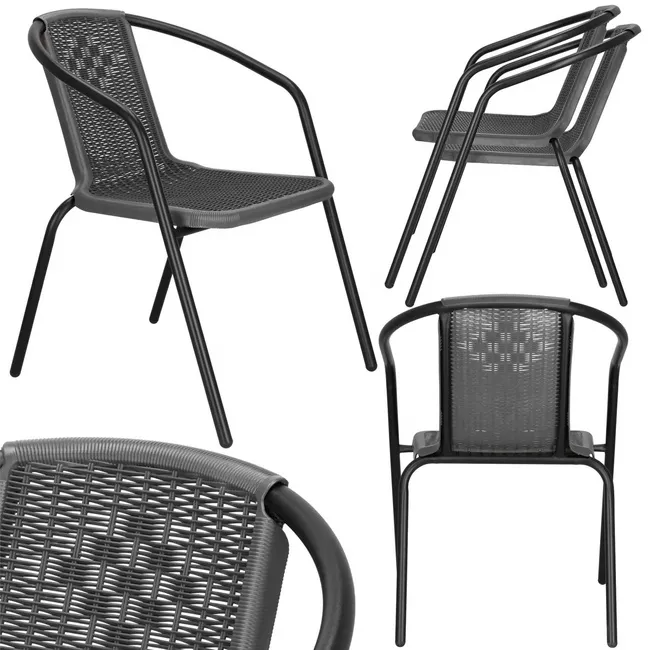 Krzesło ogrodowe 2 szt. plecione na taras metalowe szare zestaw