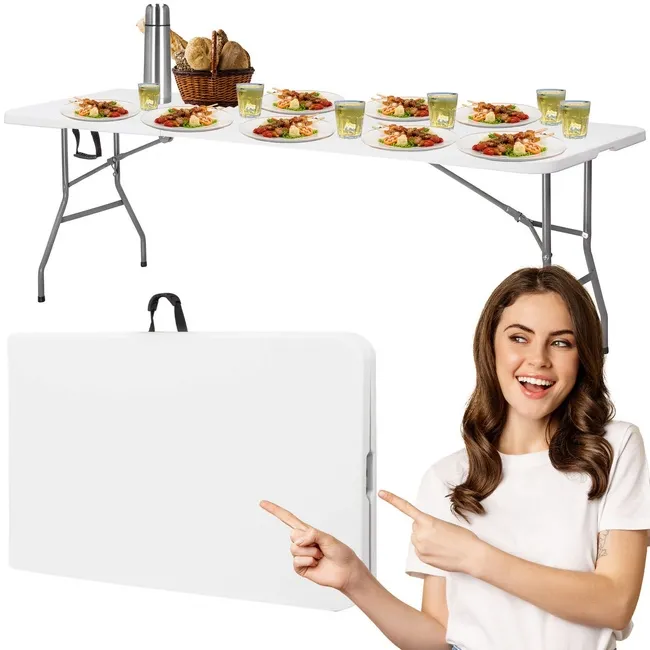 Stół składany cateringowy 180 cm bankietowy stolik ogrodowy, turystyczny walizka biały