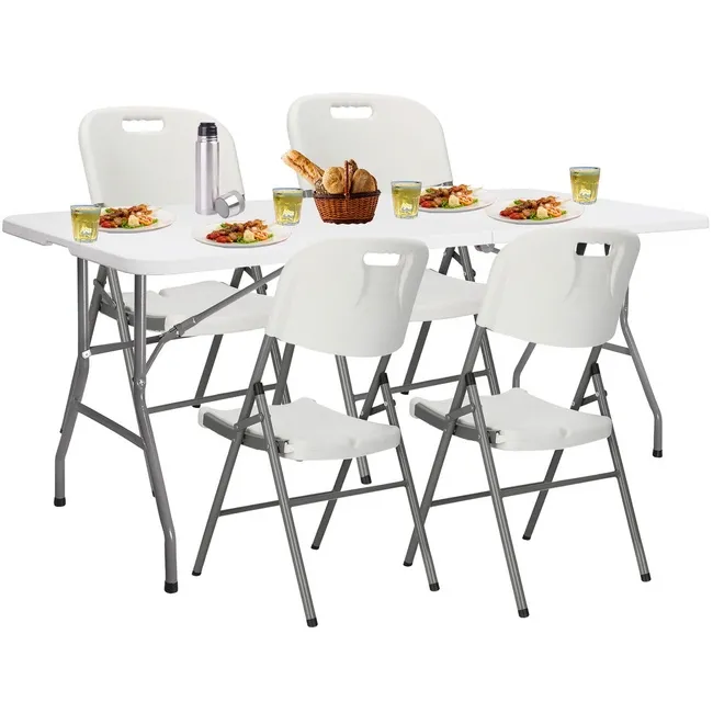 Zestaw cateringowy, turystyczny stół z 4 krzesłami składany na bankiet, zestaw biały
