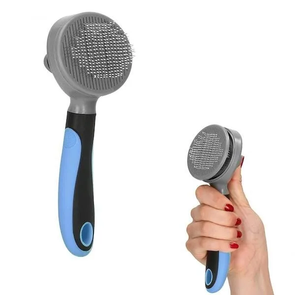 Szczotka do czesania sierści psa, kota okrągły grzebień z pinami szaro-niebieska