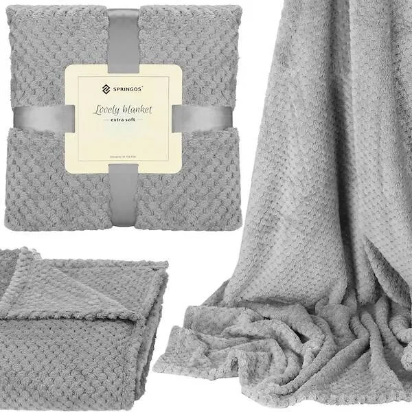 Narzuta na łóżko, pled 150x200 cm tłoczony, dwustronny koc na kanapę szary