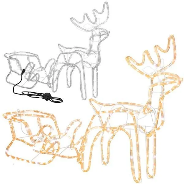 Renifer Led 120 cm świąteczny z saniami świetlna dekoracja do ogrodu biały ciepły + flash