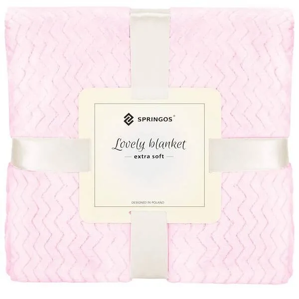 Narzuta na łóżko, pled 160x200 cm tłoczony zygzak, dwustronny koc na kanapę różowy