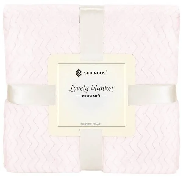 Narzuta na łóżko, pled 160x200 cm tłoczony zygzak, dwustronny koc na kanapę pudrowy róż