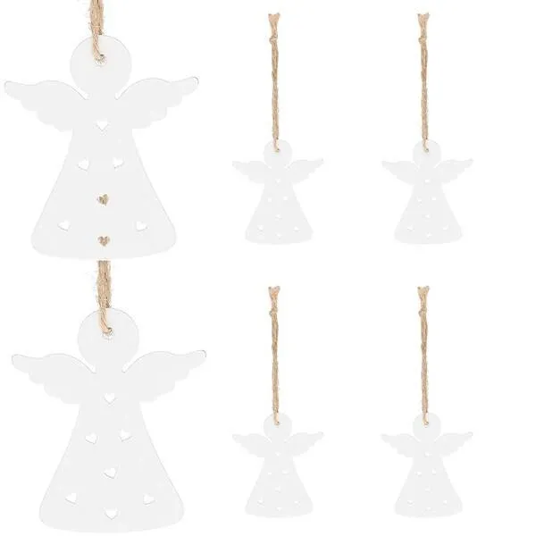 Zawieszka choinkowa 7cm drewniana, ozdoby świąteczne aniołki zestaw 6 szt.