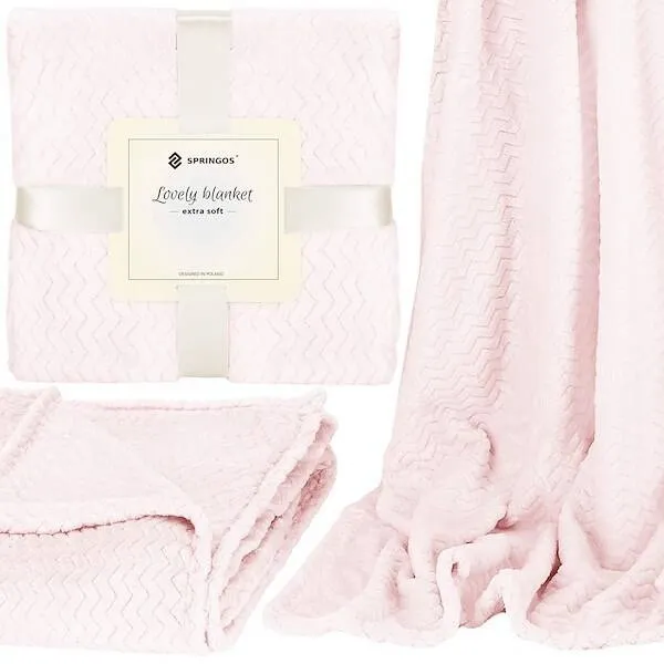 Narzuta na łóżko, pled 200x220 cm tłoczony, dwustronny koc na kanapę pudrowy róż