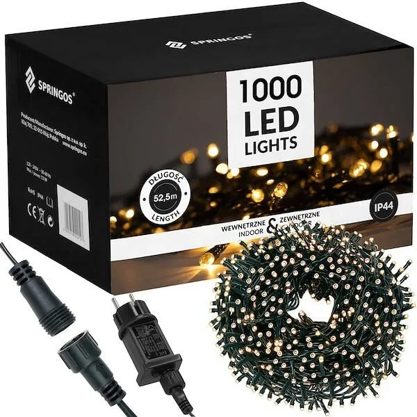 Lampki choinkowe 1000 led bialy ciepły 50m oświetlenie świąteczne IP44