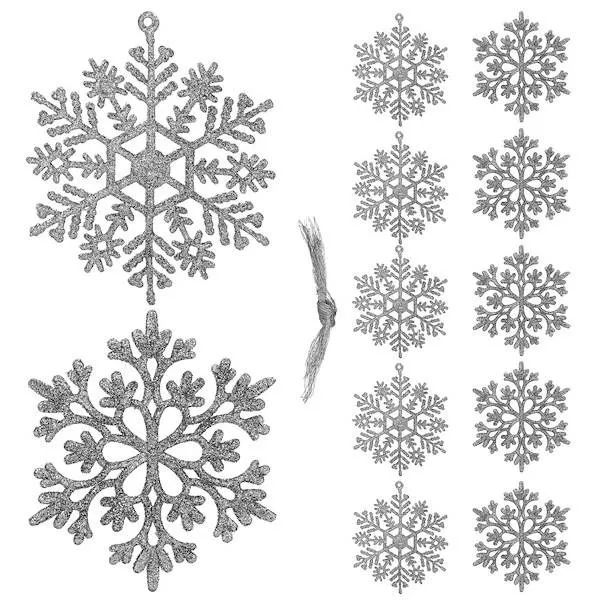 Zawieszka choinkowa 12 szt. śnieżynka 10 cm świąteczna ozdoba srebrny brokat