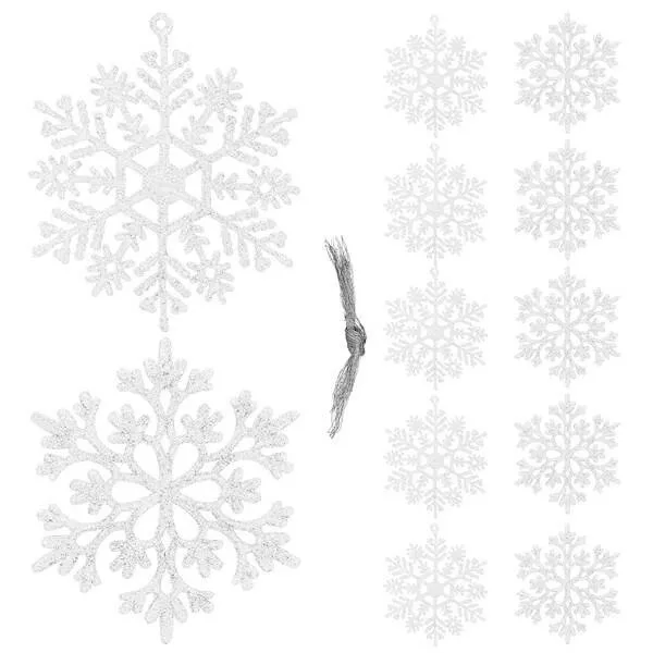 Zawieszka choinkowa 12 szt. śnieżynki świąteczna ozdoba białe brokat