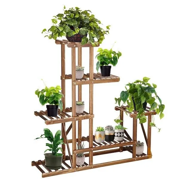 Kwietnik drewniany 95 cm stojak na kwiaty brązowy postarzany