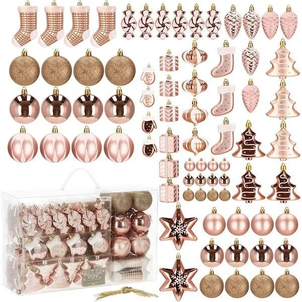 Bombki choinkowe 77 szt. rose gold zestaw choinkowy