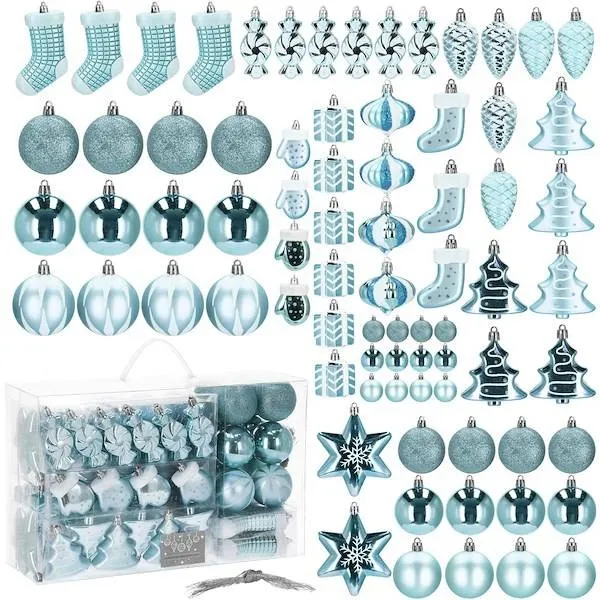 Bombki choinkowe 77 szt. niebieski zestaw choinkowy
