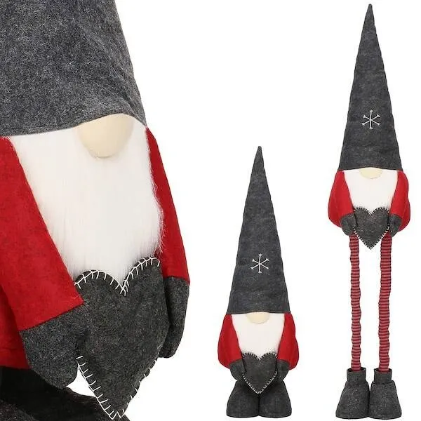 Skrzat 80-125cm ozdoba świąteczna, krasnal świąteczny na teleskopowych nóżkach czerwono-grafitowy