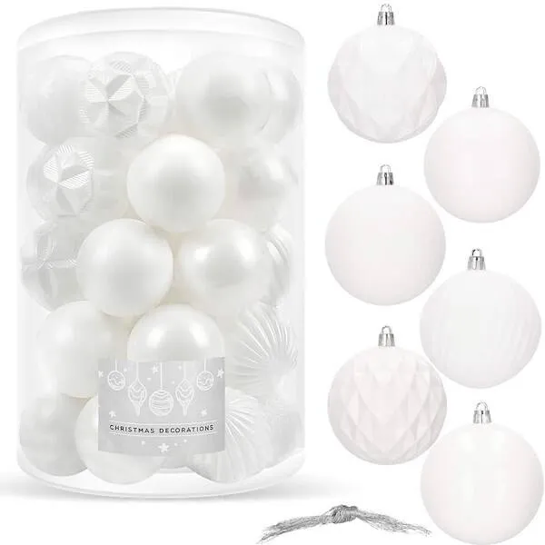 Bombki choinkowe 30 szt. biały 8cm zestaw choinkowy