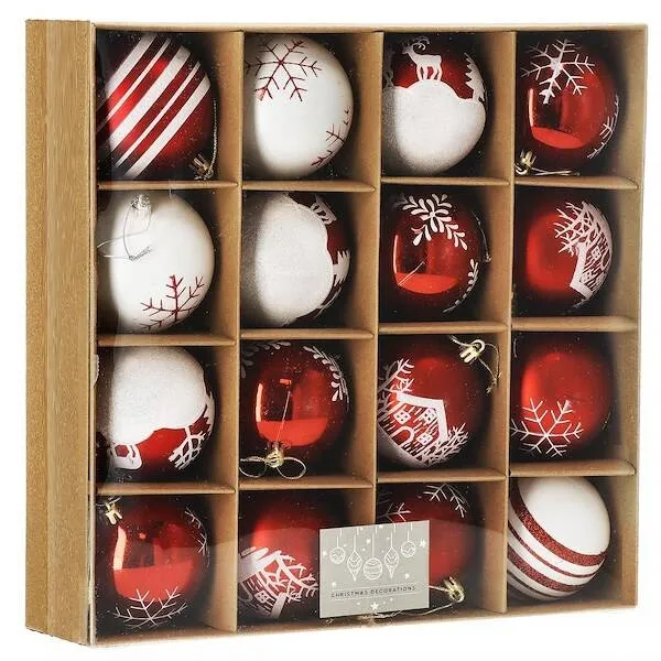 Bombki choinkowe 16 szt. czerwony 8 cm zestaw choinkowy