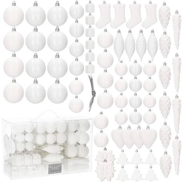 Bombki choinkowe 72 szt. biały zestaw choinkowy