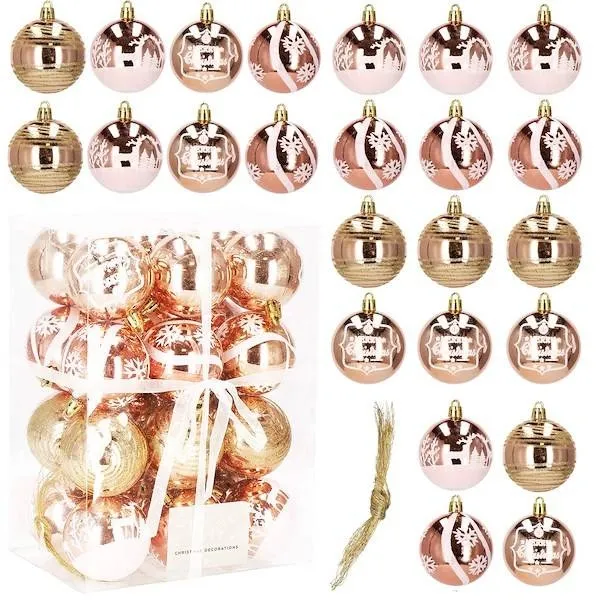 Bombki choinkowe rose gold 24 szt. różowy 6cm zestaw choinkowy