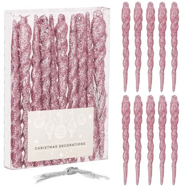 Zawieszka na choinkę sopel 10 szt. akrylowa, ozdoba świąteczna 12 cm różowy