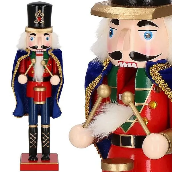 Dziadek do orzechów 38 cm drewniany żołnierzyk z peleryną multikolor, figurka świąteczna