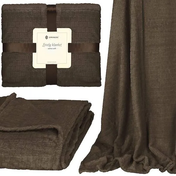 Narzuta na łóżko, pled 170x210cm tłoczony, dwustronny koc na kanapę brązowy