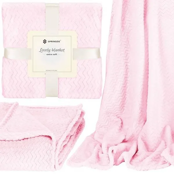 Narzuta na łóżko, pled 70x160cm tłoczony, dwustronny koc na kanapę różowy