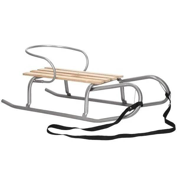 Sanki metalowe z oparciem dla dzieci szare