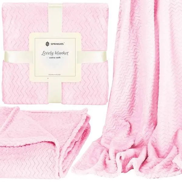 Narzuta na łóżko, pled 200x220cm tłoczony, dwustronny koc na kanapę różowy