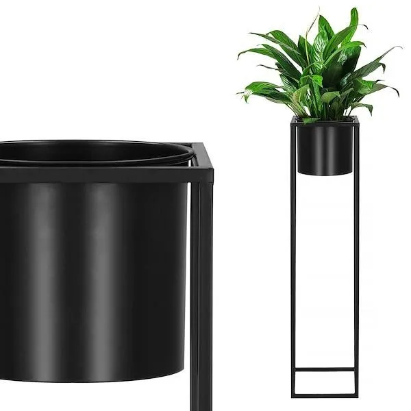 Stojak na kwiaty 100 cm z doniczką nowoczesny kwietnik loft czarny mat