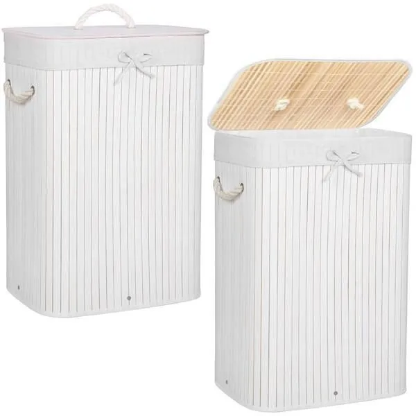 Pojemnik na pranie 72L kosz z klapą bambus naturalny biały