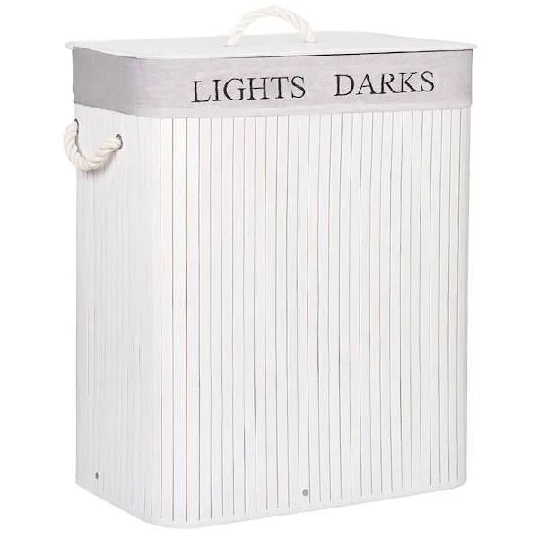 Kosz na pranie 100L z pokrywą biały bambus