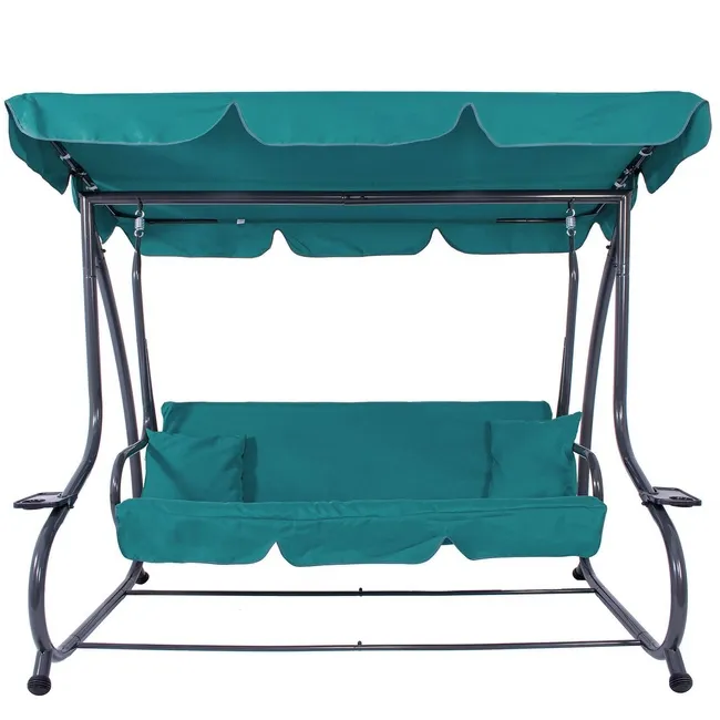 Huśtawka ogrodowa leżanka z daszkiem turkusowa 3-osobowa
