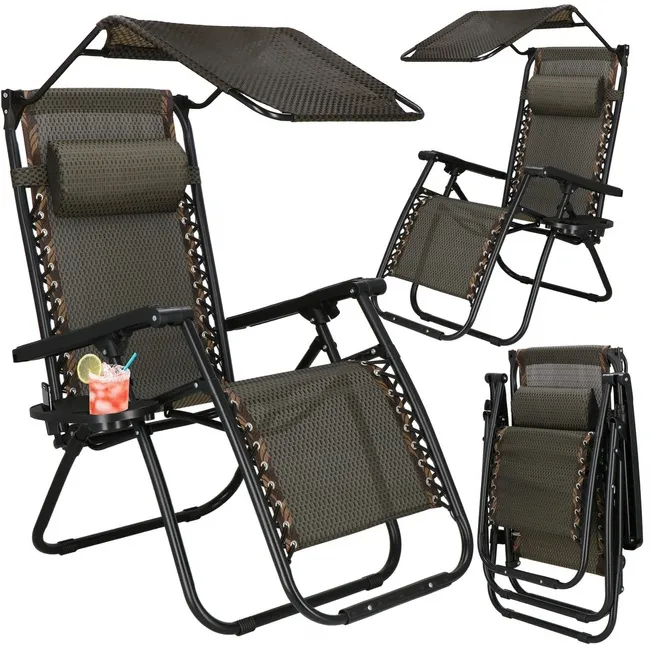 Leżak ogrodowy grawitacyjny regulowany zero gravity z daszkiem