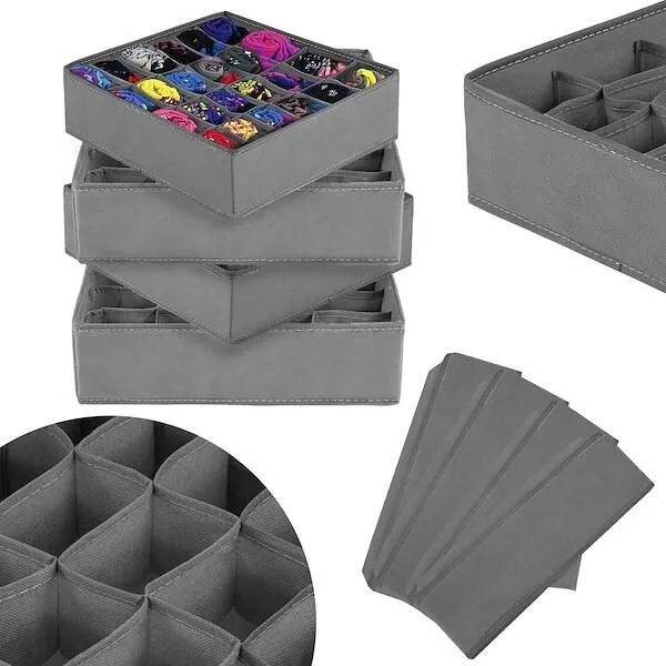 Organizer na bieliznę 24 przegródki zestaw 4 szt. do szuflady szary