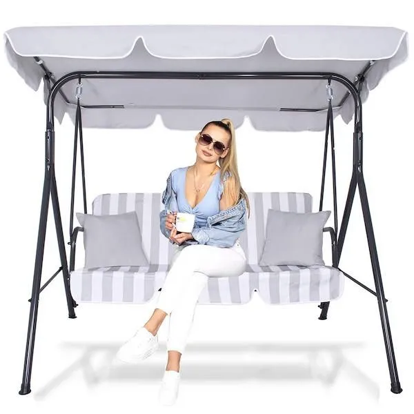 Huśtawka ogrodowa Luna 3 osobowa jasnoszara w paski