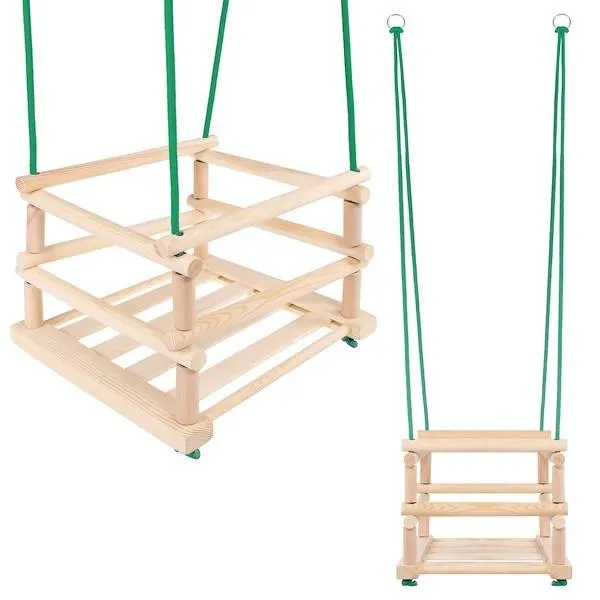 Drewniana huśtawka dla dzieci kubełkowa do ogrodu