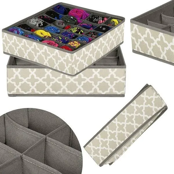 Organizery na bieliznę 2 szt. pudełka do szuflady 24 przegródki szare