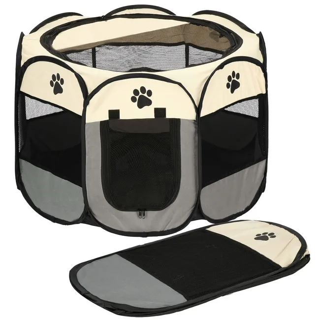 Kojec uniwersalny dla psa i kota 68 cm składana klatka beżowo-szary