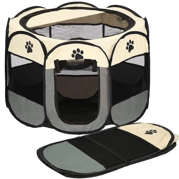 Kojec uniwersalny dla psa i kota 81 cm składana klatka beżowo-szary