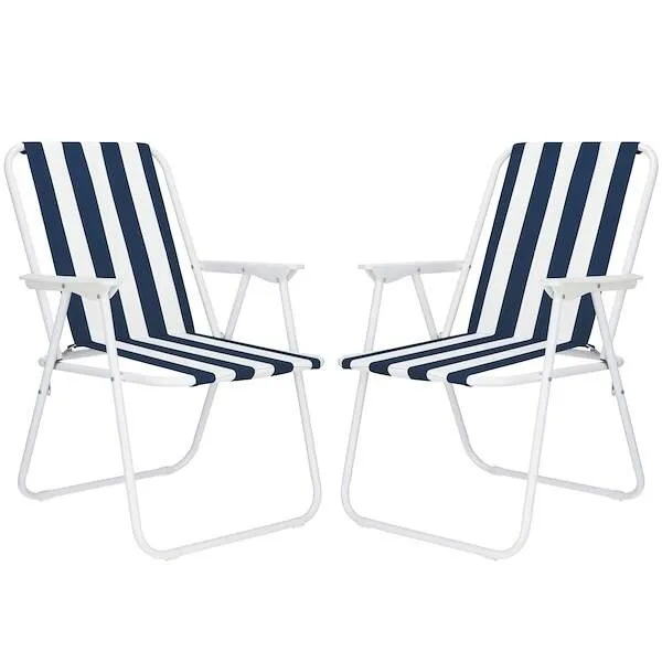 Krzesła turystyczne 2 szt. składane na plażę i do ogrodu niebieskie pasy
