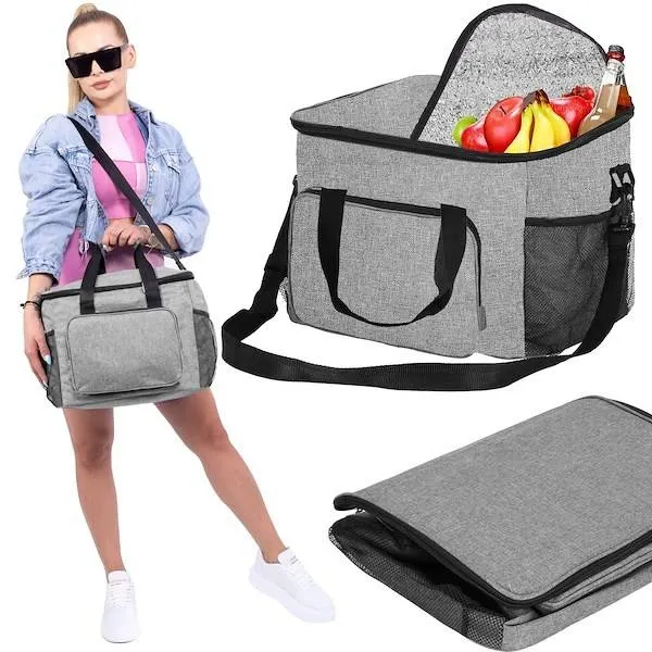 Torba termiczna 42x28x32 cm kosz termiczny piknikowy na jedzenie szary