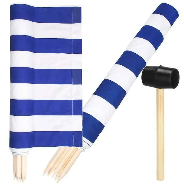 Parawan plażowy 12m niebieskie pasy z gumowym młotkiem