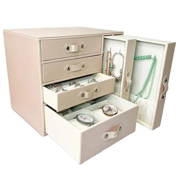 Szkatułka na biżuterię ekoskóra 26x22x18cm różowy organizer z przegródkami