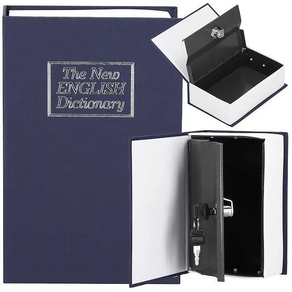 Kasetka na pieniądze 26,5x20x6,5 cm metalowy sejf książka granatowa