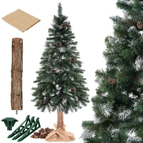 Choinka na pniu 220 cm sztuczna sosna diamentowa ośnieżona