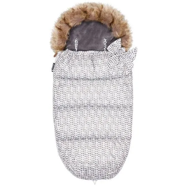 Śpiworek do wózka 4w1, śpiwór z futerkiem do sanek, gondoli 90 cm biały w brązowe kropki
