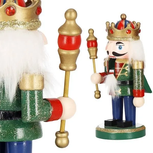 Dziadek do orzechów 15,5 cm z batutą, drewniany żołnierzyk multikolor, figurka świąteczna