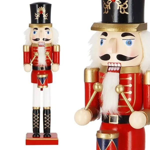 Dziadek do orzechów 38 cm z bębenkiem, drewniany żołnierzyk, figurka świąteczna