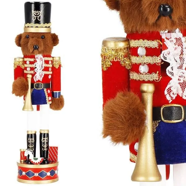 Dziadek do orzechów drewniany miś z trąbką niedźwiedź dekoracja świąteczna