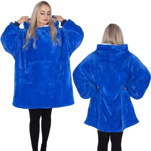 Kocobluza damska oversize koc bluza 2w1 z kapturem ciepła niebieska