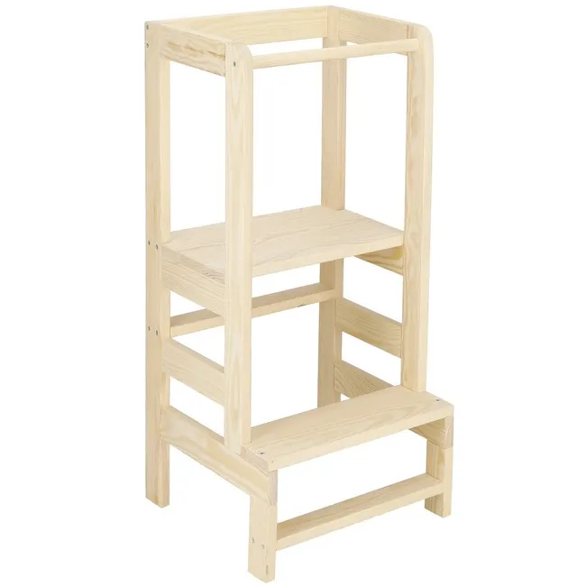 Pomocnik kuchenny 3-poziomowy kitchen helper, podest dla dzieci 90 cm drewniany jasny